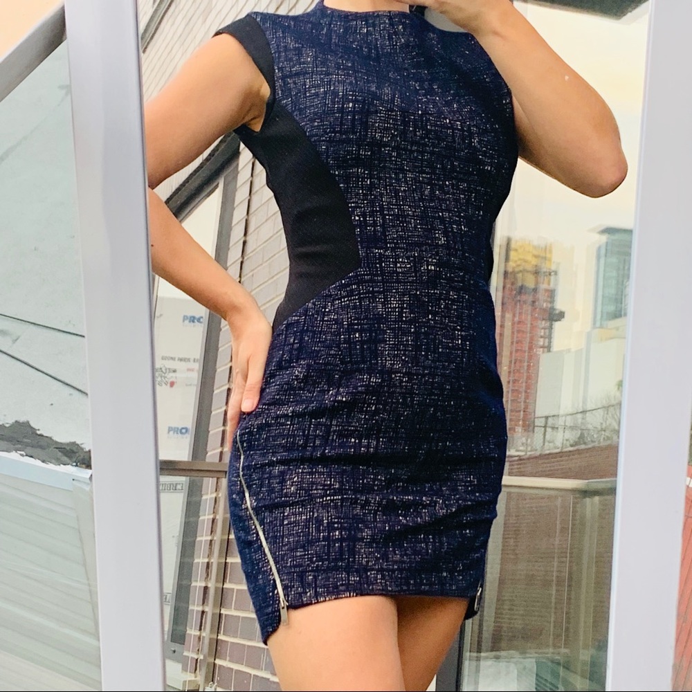 Anthropologie TIME Metal Zipper Wool Shaper Fashion Mini Dress - Picture 4 of 15